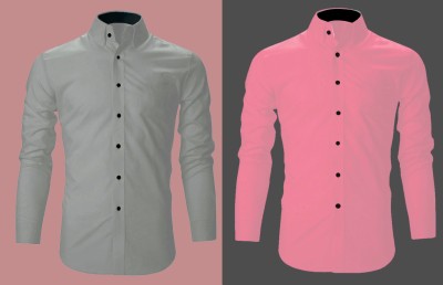 Blue dove Men Solid Casual Grey, Pink Shirt(Pack of 2)