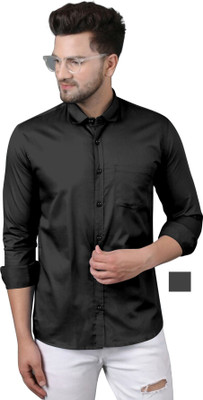 HOC Men Solid Casual Black Shirt