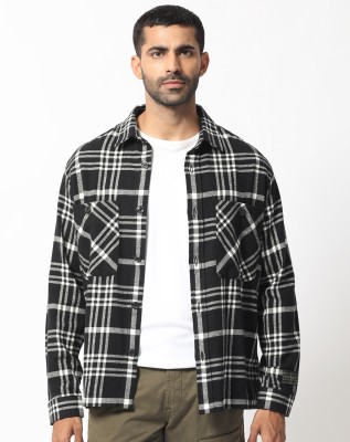 RARE RABBIT Men Checkered Casual Black, White Shirt