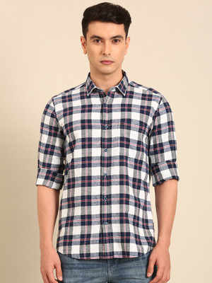 CAVALLO BY LINEN CLUB Men Checkered Casual White Shirt