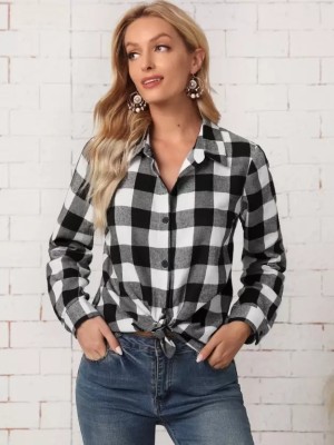 RC FASHION Women Checkered Casual Black, White Shirt