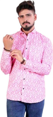 The style grove Men Printed Casual Pink, White Shirt