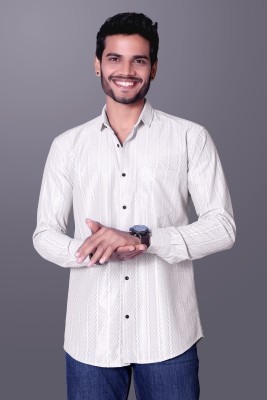 gurukrupa creation Men Self Design Casual White Shirt