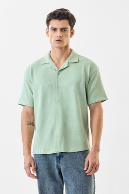 Snitch Men Self Design Casual Light Green Shirt