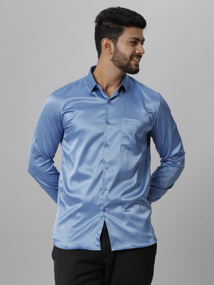 Ramraj Cotton Men Solid Casual Blue Shirt