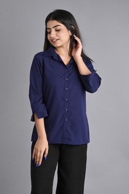LA ROPA Women Solid Casual Blue Shirt