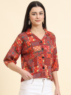vairagee Women Printed Party Red, Orange Shirt