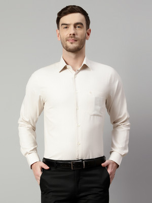 CANTABIL Men Self Design Formal Beige Shirt