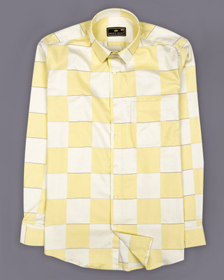 french crown Men Checkered Casual Cream Shirt