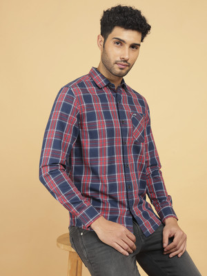 Wrangler Men Checkered Casual Red, Dark Blue, White Shirt