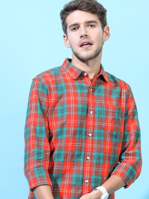 HIGHLANDER Men Checkered Casual Orange Shirt