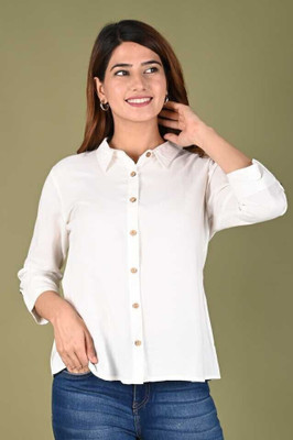 Organic Cleanse Women Solid Formal White Shirt