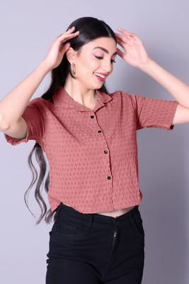 dream believe fashion Women Self Design Casual Pink Shirt