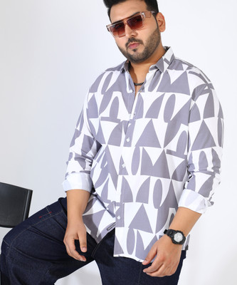 Instafab Plus Men Printed Casual Grey Shirt