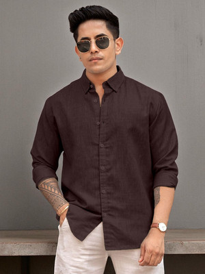 Yanthi Men Solid Casual Brown Shirt