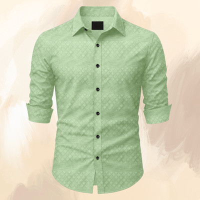 RUGRIX Men Self Design Casual Light Green Shirt