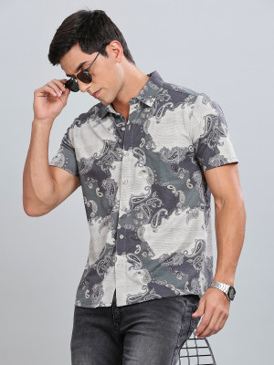 Bullmer Men Printed Casual Dark Green Shirt