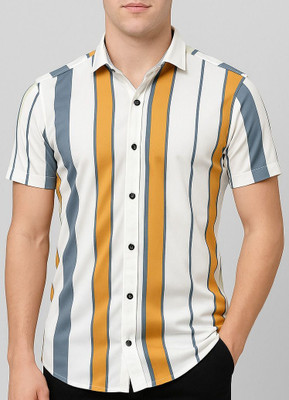 AVOLT Men Striped Casual Yellow Shirt
