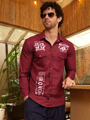 PP PRODUCTIONS Men Printed Casual Maroon Shirt