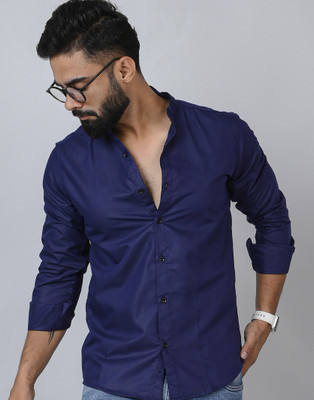METRONAUT Men Solid Casual Dark Blue Shirt