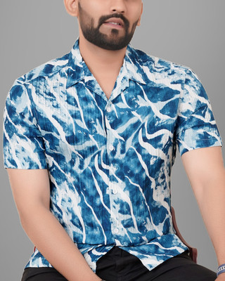 Voroxy Men Printed Casual Blue Shirt