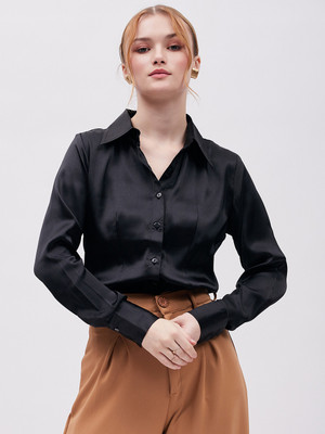 styloqueen fashion Women Solid Casual Black Shirt