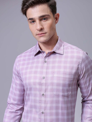 The Indian Garage Co. Men Checkered Formal Pink Shirt
