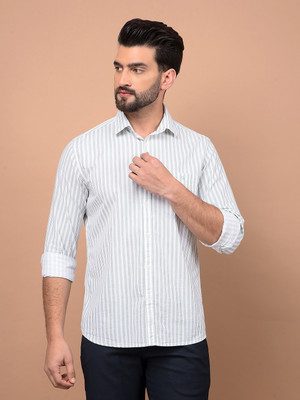 CRIMSOUNE CLUB Men Striped Casual White Shirt