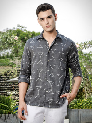 THOMAS SCOTT Men Embroidered Casual Grey Shirt