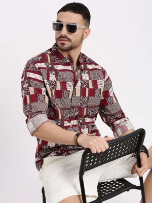 Showoff Men Printed Casual Maroon Shirt