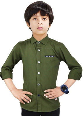 Paper Crane Boys Solid Casual Dark Green Shirt