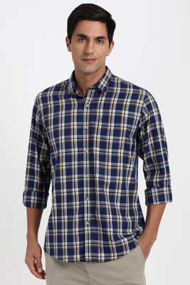 PETER ENGLAND Men Checkered Casual Dark Blue Shirt