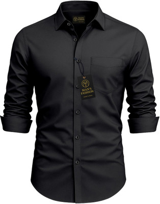 Aashadhi Men Solid Formal Black Shirt