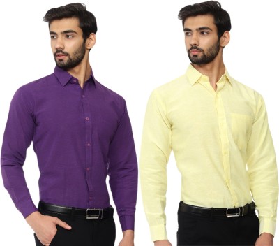 KOSZULE Men Solid Formal Purple, Yellow Shirt(Pack of 2)