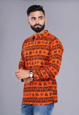 Attire4ever Men Printed Straight Kurta(Orange)