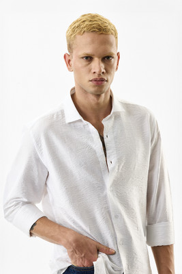 Snitch Men Self Design Casual White Shirt