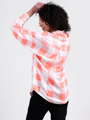 Pret By Kefi Women Checkered Casual Orange, White Shirt