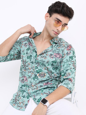 HIGHLANDER Men Printed Casual Green Shirt