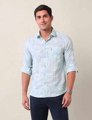 U.S. POLO ASSN. Men Printed Casual Blue Shirt