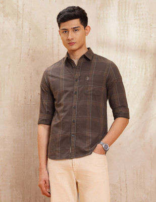 U.S. Polo Assn. Denim Co. Men Checkered Casual Brown Shirt
