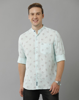 Linen Club Men Floral Print Casual Light Blue, Red Shirt