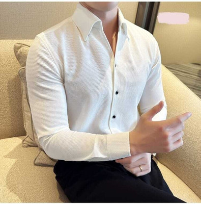Rajarenchhod Men Self Design Casual White Shirt