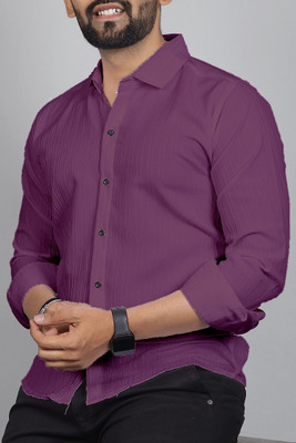 Qlonz Store Men Solid Casual Purple Shirt