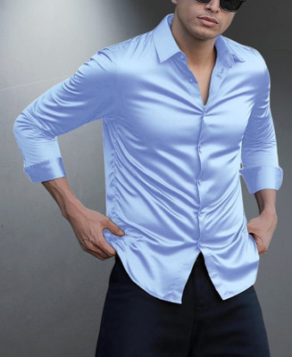 Madhvi Creations Men Solid Party Light Blue Shirt