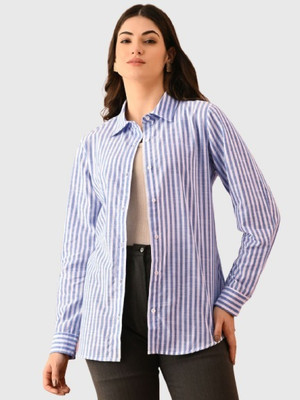 Elegance enterprise Women Striped Casual Blue Shirt