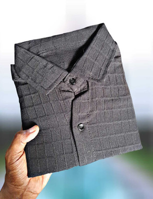 Proshoes Men Self Design Casual Black Shirt