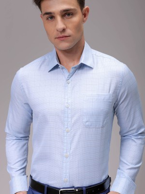 The Indian Garage Co. Men Checkered Formal Blue Shirt