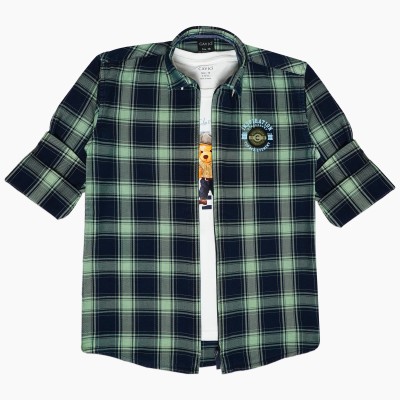 CAVIO Boys Checkered Casual Black, Light Green Shirt(Pack of 2)