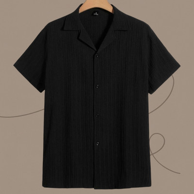 Looksky Men Self Design Casual Black Shirt