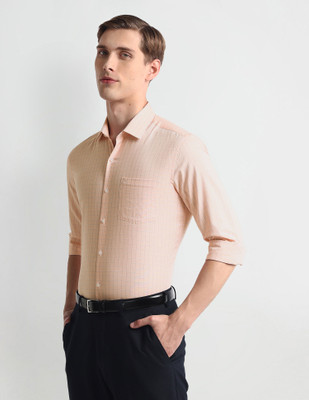 ARROW Men Checkered Formal Orange Shirt